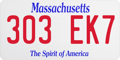 MA license plate 303EK7