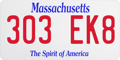 MA license plate 303EK8