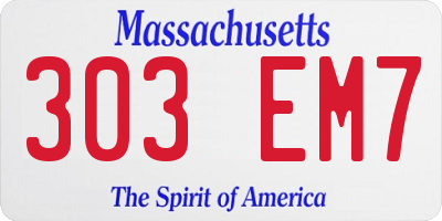 MA license plate 303EM7