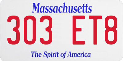 MA license plate 303ET8