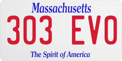 MA license plate 303EV0
