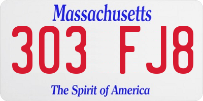 MA license plate 303FJ8