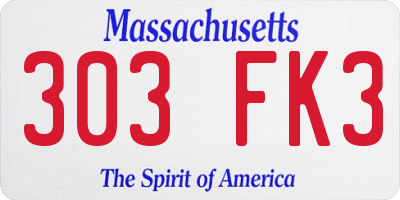 MA license plate 303FK3