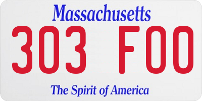MA license plate 303FO0