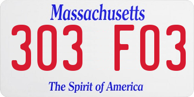 MA license plate 303FO3