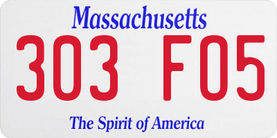 MA license plate 303FO5