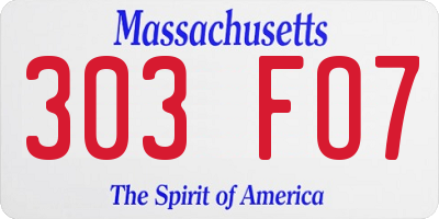 MA license plate 303FO7