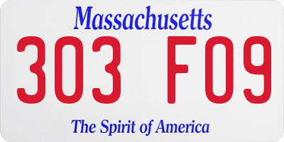 MA license plate 303FO9