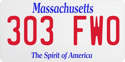 MA license plate 303FW0