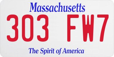 MA license plate 303FW7