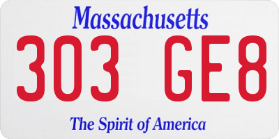 MA license plate 303GE8