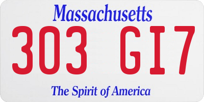 MA license plate 303GI7