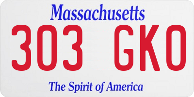 MA license plate 303GK0