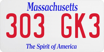 MA license plate 303GK3