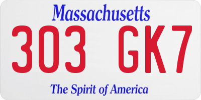 MA license plate 303GK7