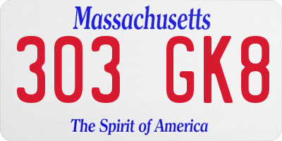 MA license plate 303GK8