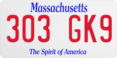 MA license plate 303GK9