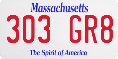 MA license plate 303GR8
