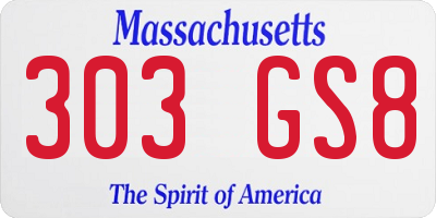 MA license plate 303GS8