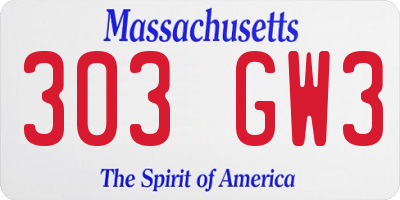 MA license plate 303GW3