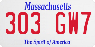 MA license plate 303GW7