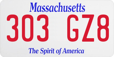 MA license plate 303GZ8