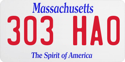 MA license plate 303HA0