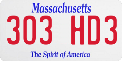 MA license plate 303HD3