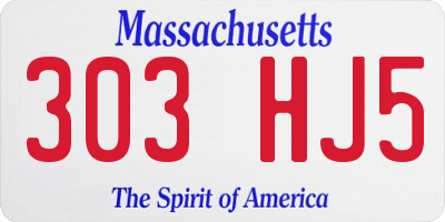 MA license plate 303HJ5