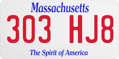 MA license plate 303HJ8