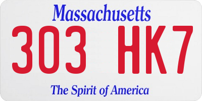 MA license plate 303HK7