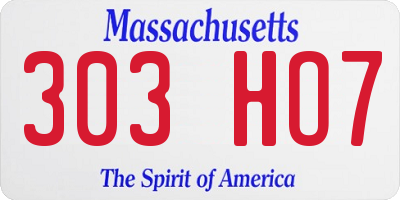 MA license plate 303HO7