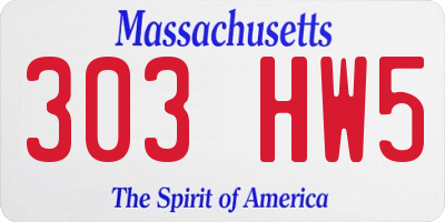 MA license plate 303HW5