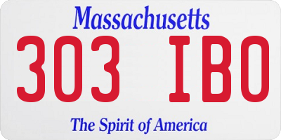 MA license plate 303IB0