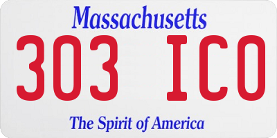 MA license plate 303IC0