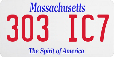 MA license plate 303IC7