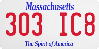 MA license plate 303IC8