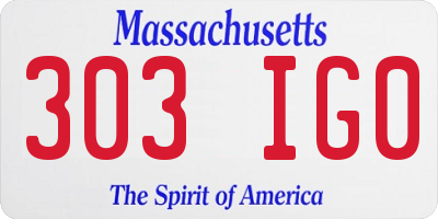 MA license plate 303IG0