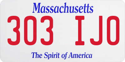 MA license plate 303IJ0