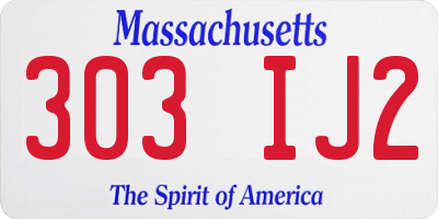 MA license plate 303IJ2
