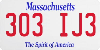 MA license plate 303IJ3