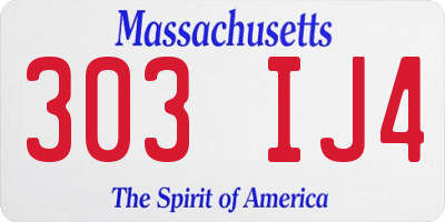 MA license plate 303IJ4