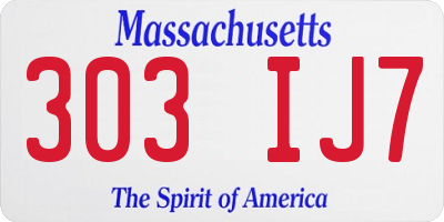MA license plate 303IJ7