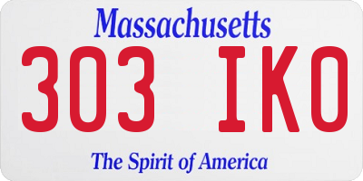 MA license plate 303IK0