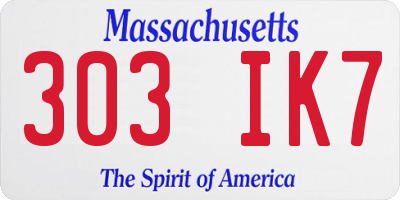 MA license plate 303IK7