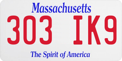 MA license plate 303IK9