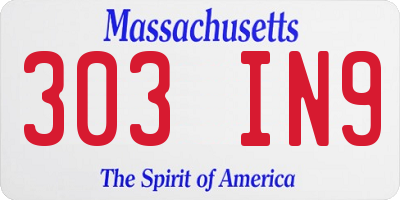 MA license plate 303IN9