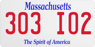 MA license plate 303IO2