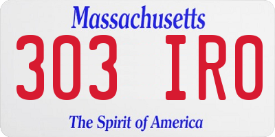 MA license plate 303IR0
