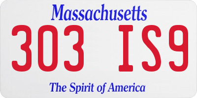 MA license plate 303IS9